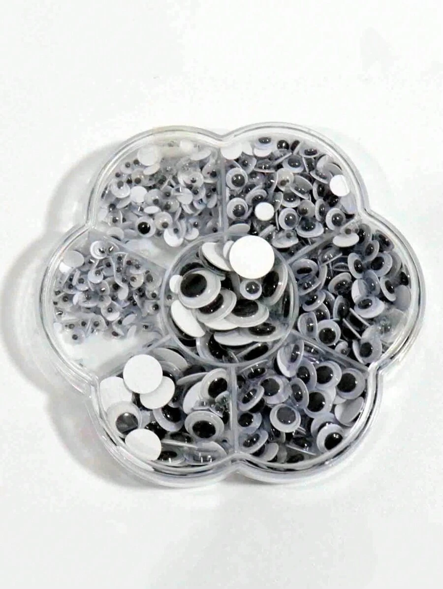 700pcs 7 Sizes Toy Eyes Sticker Diy Handmade Material For Toy, Black & White Design, With Storage Box,Cute Decoration ,DIY Accessory Christmas For Holiday Gift Giving - Silver - View 1