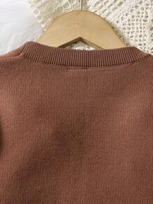 Bộ 2 áo len cardigan dài tay họa tiết hoa giản dị thanh lịch cho bé gái và quần ống rộng, thoải mái và đa năng để mặc ở nhà, mặc hàng ngày, đi chơi, thích hợp cho mùa thu/đông - Cà phê nâu - Xem 7