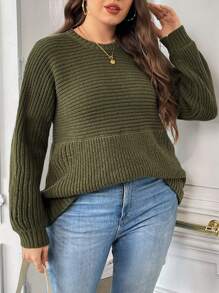 SHEIN Essnce Áo len nữ cỡ lớn thời trang thường ngày mùa thu đông, áo len chui đầu giữ ấm mùa đông, áo giữ nhiệt cho Lễ Tạ ơn, áo mùa đông, áo công sở, áo Giáng sinh, áo len đi làm, áo len màu xanh lá cây Giáng sinh. - xanh quân đội - Xem 5