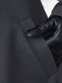 Calvaya Plus Size Casual Stand Collar Double-Breasted Solid Color Overcoat, Autumn/Winter - Dark Grey - View 5