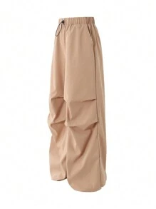 SHEIN Tween Girls 高领全身大理石印花长袖 T 恤和米色折扣工作服锥形裤两件套，休闲街头风格，适合秋季 - 棕色 - 查看 6