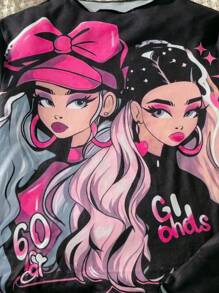 SHEIN Set da 2 pezzi di Maglietta con stampa a stelle e jeans a zampa per ragazze pre-adolescenti, stile di moda da strada