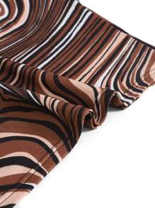 SHEIN Tween Girls 高领全身大理石印花长袖 T 恤和米色折扣工作服锥形裤两件套，休闲街头风格，适合秋季 - 棕色 - 查看 12