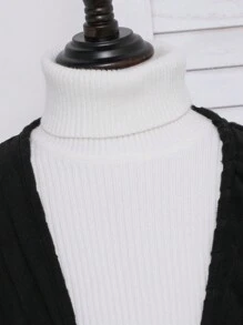 Tween Girls Black Ribbed O-Neck Casual Home Wear Jacket, Autumn - Black - View 4