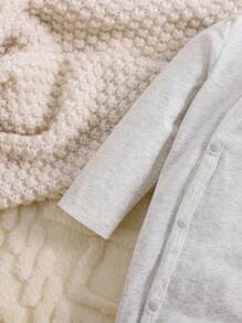 SHEIN 3pcs Baby Boy Cute Bear Pattern Oblique Lapel Long Sleeve Knitted Comfortable Romper Jumpsuit Graphic - Multicolor - View 9