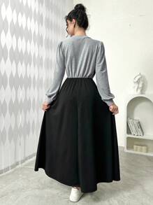 Seusyu 1pc Women Splice Cinched Waist Long Sleeve Hoodie Pullover Fall Outfit - Multicolor - View 5