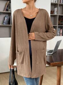 SHEIN Maternity Autumn New Fashion Work Business Casual Commuting Jacquard Fabric 2 Pockets Long-Sleeved Jacket - Brown - View 5