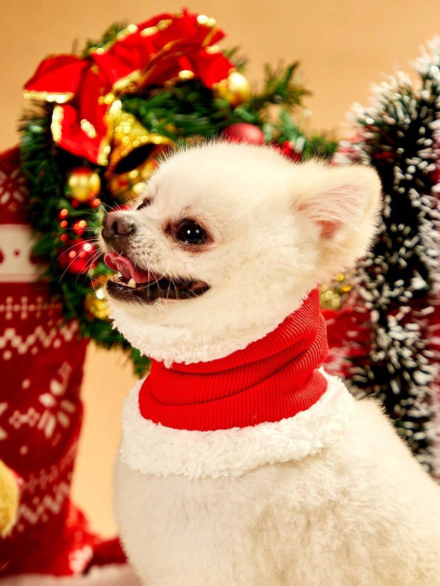 PETSIN 1 pezzo Cappellino natalizio rosso in pile di poliestere per protezione orecchie per animali domestici, design elastico adatto per cani Teddy di piccola taglia, adatto per uso interno ed esterno