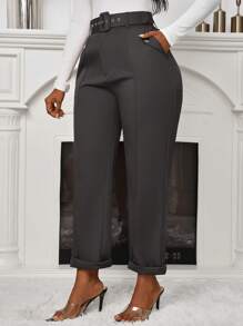 VaVaBold Quần bó Matchstick màu trơn thường ngày cho nữ có thắt lưng, mùa thu - Màu xám đen - Xem 3