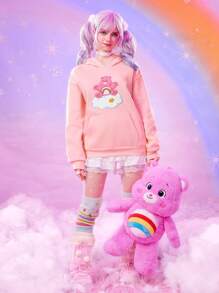 ROMWE X Care Bears 云朵与熊 3D 刺绣羊毛连帽衫 - 粉色 - 查看 1