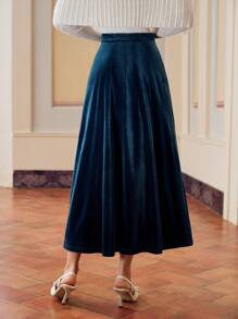ZEYLAH 天鹅绒链条腰喇叭裙 - 水鴨藍 - 查看 6