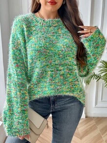 Calvaya 大码 U 领长袖针织毛衣，休闲日常穿着 - 綠色 - 查看 3