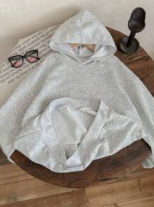 SHEIN Bluza z nadrukiem uśmiechniętej twarzy dla nastolatek z okrągłym dekoltem i luźnym swobodnym dekoltem - Jasnoszary - Zobacz 3