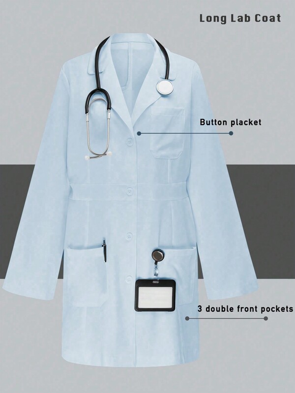 TaskEZ 1pc Unisex Button Front Long Sleeve Multiple Pocket Simple Solid Color Laboratory Coat/White Jacket