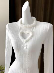 EastFlair 韩式和日式心形镂空扭纹针织紧身连衣裙 - 白色 - 查看 8