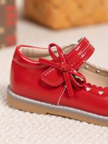 Zapatos de tipo Mary Jane con moño para niñas en Navidad, bailarinas suaves y cómodas para niños