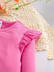 SHEIN 3pcs/Set Baby Girl Cute Versatile Knitted Floral Pattern Ruffle Long Sleeve Tops - Multicolor - View 4