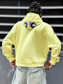 Manfinity VCAY Áo nỉ có mũ rộng rãi in họa tiết đồ họa thường ngày dành cho nam mặc hàng ngày vào mùa thu, mùa đông - Màu vàng - Xem 2