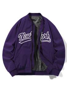 Manfinity Homme Men's Autumn Casual Everyday Letter Print Aviator Jacket - Purple - View 1