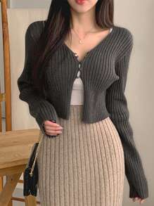 DAZY Women Solid Color Long Sleeve Tight Short Cardigan, Casual Everyday Wear,Fall Clothes