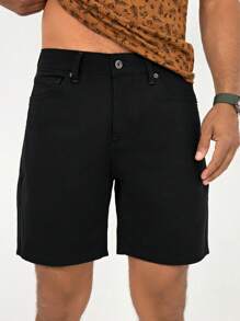 RueChic Men Solid Slant Pocket Denim Shorts - Army Green - View 1