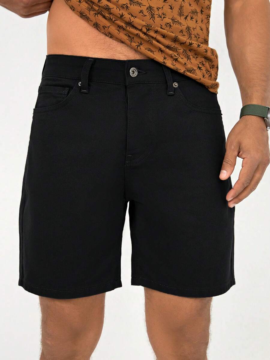 RueChic Men Solid Slant Pocket Denim Shorts - Army Green - View 1