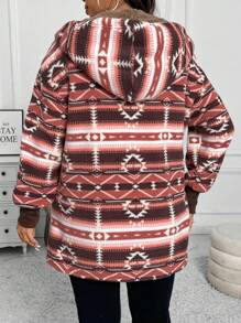 SHEIN LUNE Áo khoác trùm đầu mềm mại ấm áp họa tiết hình học cỡ lớn, mùa thu/đông - Nhiều màu - Xem 4