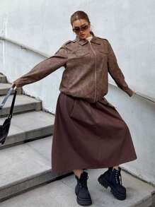 Flirla Damen Jacke in Motorradstil mit Reißverschlusstaschen, winddicht, große Größen, Lässig und Retro, für Herbst/Winter