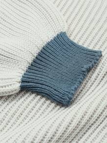 FRIFUL Women Autumn/Winter Contrast Color Round Neck Dropped Shoulder Long Sleeve Casual Loose Knitted Sweater,Three Quarter Sleeve Tops