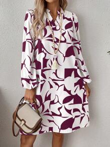 EMERY ROSE Women Geometric Pattern Casual Long Sleeve Dress