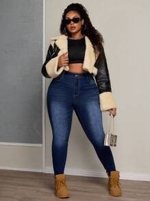 SHEIN SXY Damskie jeansy Plus Size, elastyczne, sprane, obcisłe, z przetarciami