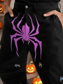 Manfinity VCAY Men's Spider Print Casual Loose Straight Leg Woven Pants - Black - View 4