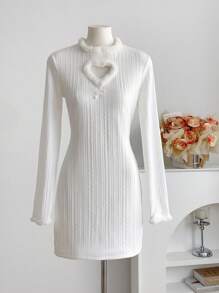 EastFlair 韩式和日式心形镂空扭纹针织紧身连衣裙 - 白色 - 查看 5