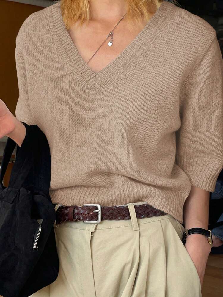 Women's Business Casual V-Neck Style Sweater, For Commuting,Back To School Clothes,Teacher Outfits Fall