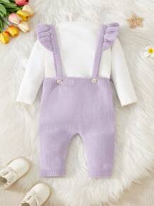 SHEIN Baby Girl Sleeveless Solid Ruffled Pocket Romper - Mauve Purple - View 2