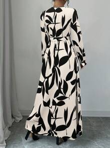 Breezaya Women V-Neck Lantern Sleeve Cinched Waist A-Line Long Dress, Autumn/Winter Maxi Women Outfit Fall Cloth For Women