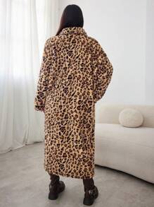 SHEIN EZwear 大码女式休闲豹纹长外套，秋装 - 彩色 - 查看 2