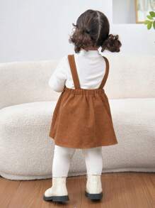 SHEIN Baby Girl Mommy And Me Casual Corduroy Overall Dress, Khaki Color, Suitable For Outdoor, Party And Baby Events, Autumn/Winter - Khaki - View 2
