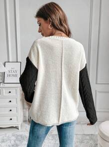 EMERY ROSE Women Casual Colorblock Crew Neck Loose Drop Shoulder Sweater, Autumn/Winter Knit Pullover Fall - Multicolor - View 2