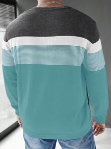 Manfinity Homme 男士休闲条纹圆领长袖毛衣，秋冬 - 彩色 - 查看 2