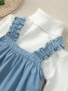 1 件年轻女孩牛仔连衣裙，新款休闲时尚刺绣水洗柔软牛仔连衣裙，适合春夏秋冬 - 中等水洗藍 - 查看 3