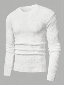 EURMUSE Herren Pullover mit strukturiertem Rundhalsausschnitt in Normalgröße - Weiss - Übersicht 3