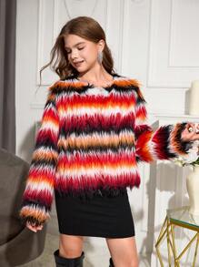 SHEIN Áo khoác lông nhung Ombre cho bé gái tuổi mới lớn - Áo khoác lông nhung sang trọng, thanh lịch, cao cấp - Nhiều màu - Xem 6