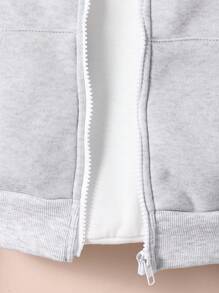 SHEIN 2 件套青少年女孩美国学院风格休闲长袖连帽衫夹克和裤子套装，适合学校和户外穿着 - 灰色 - 查看 5