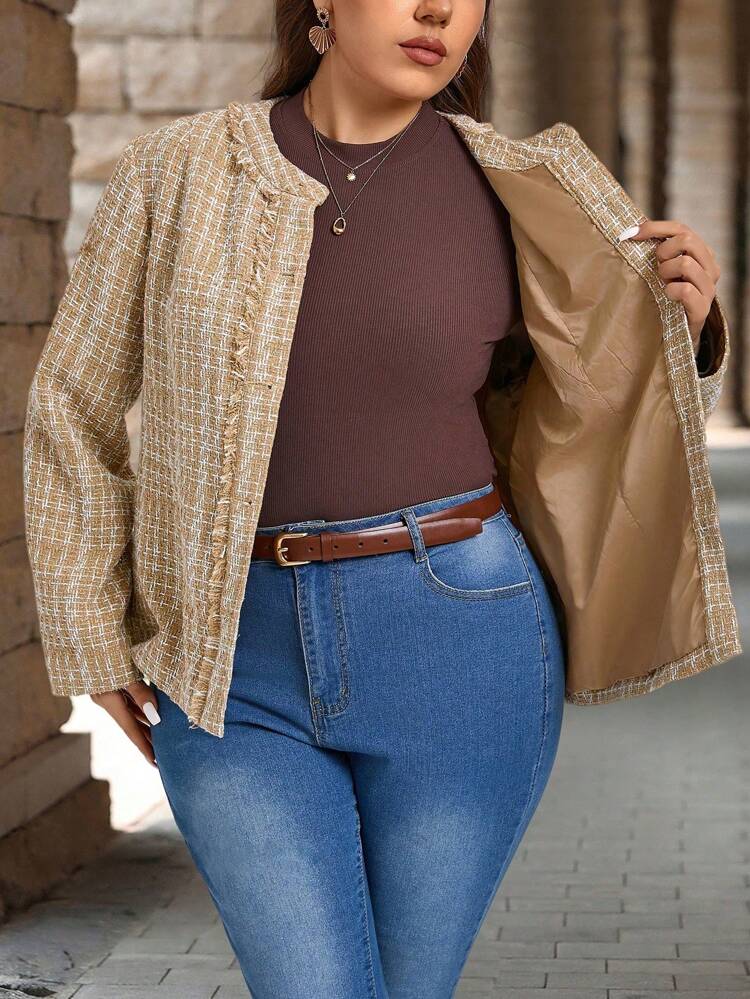 Plus Size Winter Clothes For Women Coats For Women Thermal Costume Casual Plaid Raw Edge Single Breasted Jacket