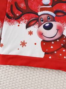 SHEIN Christmas Hooded Sweatshirt For Girls Autumn Winter New Fashion Brand Red Christmas Snowman Deer Bear Print Children Hoodie - Red - View 4