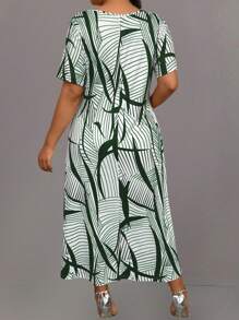 EMERY ROSE 大码女式休闲条纹圆领短袖长裙，夏季长款女装