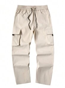 Manfinity Homme Men's Drawstring Waist Cargo Pockets Straight Leg Casual Pants