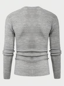 EURMUSE Men Textured Block Crew Neck Regular Sweater - Grey - View 2