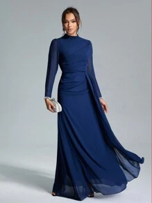 Coutiva Vestido elegante de manga larga con puños de lentejuelas y perlas, vestido de noche lujoso y elegante para dama para Año Nuevo, fiesta, otoño e invierno, vestido de dama de honor, vestido de invitada de boda
